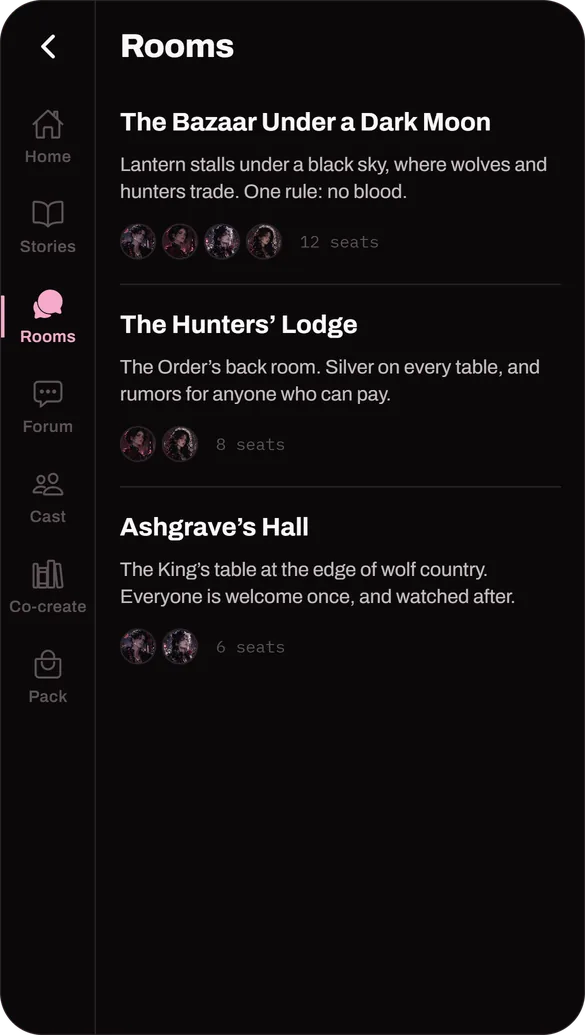 Rooms in Eclipse-Bound, a world on myuki